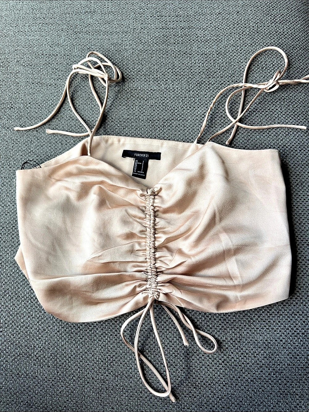 Forever 21 Ruched Satin-Look Crop Top Small Like New